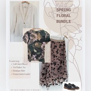 Spring Floral Bundle- Loft Linen Blazer,Ted Baker Tee, Wish Skirt, Franco Sarto